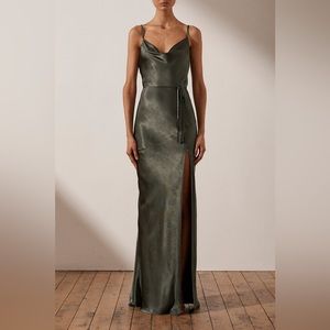 Shona Joy New NWT La lune bias cowl dress w split and tie in olive